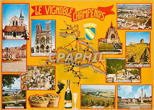 Moderne Karte Le Vignoble Champenois Hermenonville Cathedrale de Reims Avenay Val d'Or