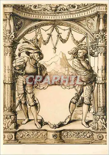 Cartes postales moderne Kupferstichkabinett Basel Hans Holbein Scheibenriss mit Zwei Landsknechten