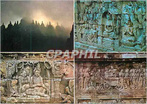 Cartes postales moderne Borobudur Stupas Reliefs