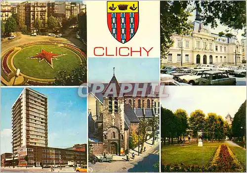 Cartes postales moderne Clichy (Hauts de Seine) La Place de la Republique La Mairie L'Eglise