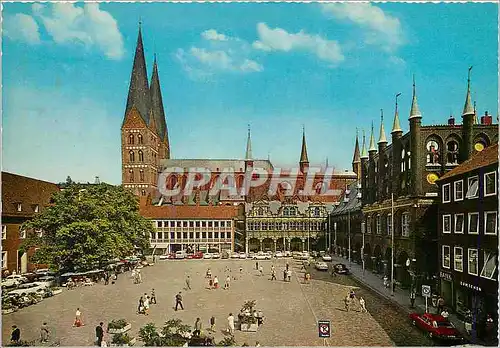 Moderne Karte Lubeck Marktplatz mit St Marien und Rathaus