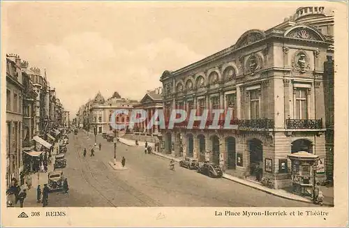 Ansichtskarte AK Reims La Place Myron Herrick et le Theatre