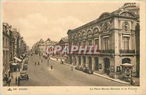 Cartes postales Reims La Place Myron Herrick et le Theatre