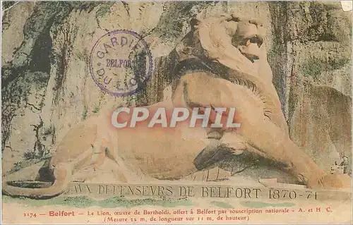 Cartes postales Belfort Le Lion Oeuvre de Bartholdi Offertr a Belfort