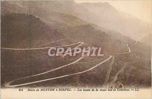 Cartes postales Route de Menton a Sospel Les Lacets de la Route vus de Castillon