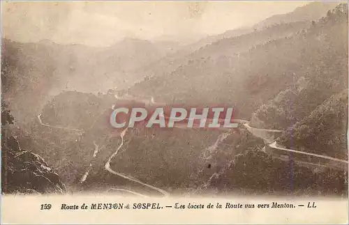 Cartes postales Route de Menton a Sospel Les Lacets de la Route vus ves Menton