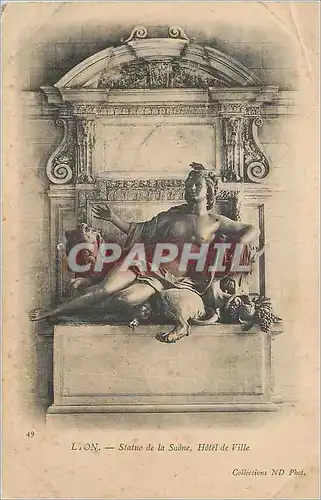 Cartes postales Lyon Statue de la Saone Hotel de Ville