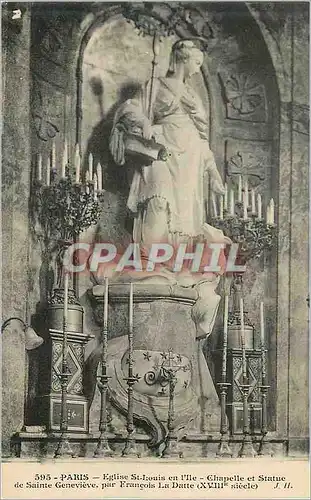 Cartes postales Paris Eglise St Louis en l'Ile Chapelle et Statue de Sainte Genevieve par Francois La Datte (XVI