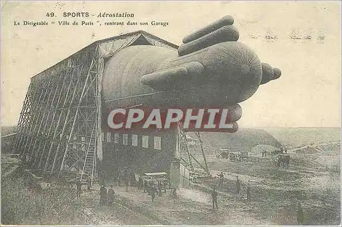 REPRO Ville de Paris Sports Aerostation Le Dirigeable Rentrant dans son Garage Zeppelin Aviation