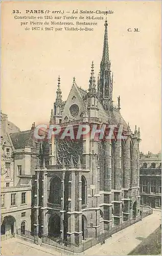 Cartes postales Paris (1e Arr) la Sainte Chapelle Construite en 1245 sur l'Ordre de St Louis