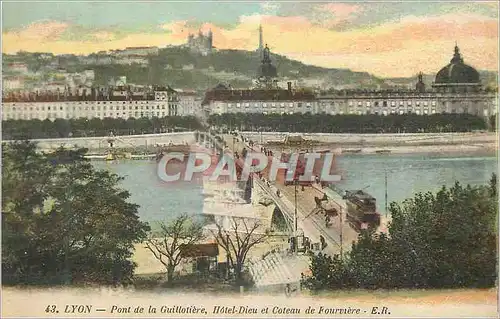 Cartes postales Lyon Pont de la Guillotiere Hotel Dieu et Coteau de Fourviere Tramway