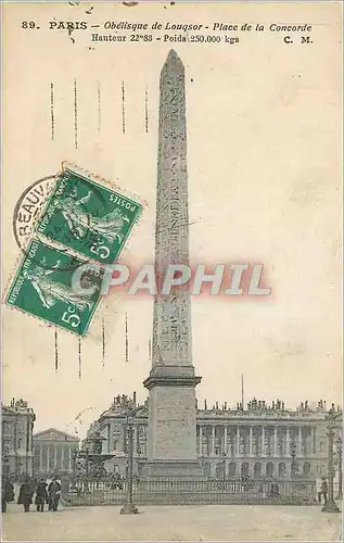 Cartes postales Paris L'Obelisque de Loupsor Place de la Concorde Hauteur 22m 88 Poids 250000 Kgs