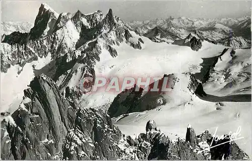 Moderne Karte Chamonix (Haute Savoie) Vue aerienne L'Aiguille du Midi (3996 m) La Vallee Blanche Les Grandes J