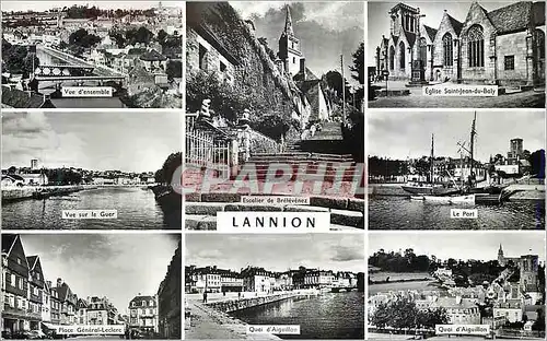 Moderne Karte Lannion vue sur le Guer le Port Vue d'ensemble Eglise Saint Jean du Baly Vue sur le Guer Le port