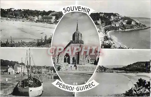 Cartes postales moderne Perros Guirec (C du N) Plage de Trestraou Plage de Trestrignel l'Eglise le Port Bateau