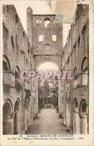 Cartes postales Ancienne Abbaye de Jumieges la Nef de l'Eglise Notre Dame et l'Arc Triomphal