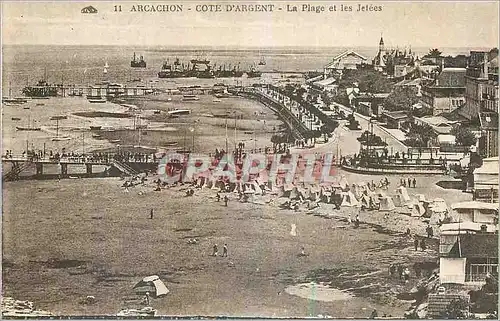 Cartes postales Arcachon Cote d'Argent la Plage et les Jetees
