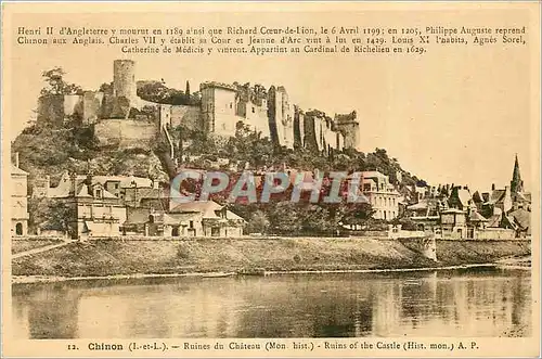 Cartes postales Chinon (I et L) Ruines du Chateau Henri II d'Angleterre y Mourut en 1189 ainsi que Richard Coeur
