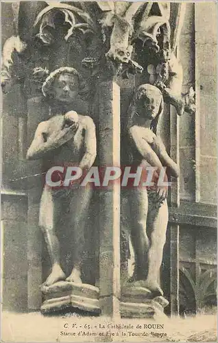 Ansichtskarte AK La Cathedrale de Rouen Statue d'Adam et Eve