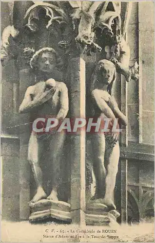 Cartes postales La Cathedrale de Rouen Statue d'Adam et Eve