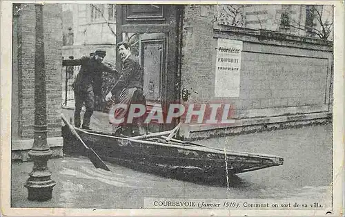 Cartes postales Courbevoie (Janvier 1910) Comment on sort de sa villa Inondations
