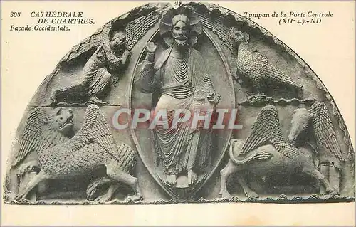 Cartes postales Cathedrale de Chartres Facade Occidentale Tympan de la Porte centrale (XIIe S)
