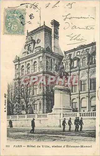 Cartes postales Paris Hotel de Ville Statue d'Etienne Marcel Militaria