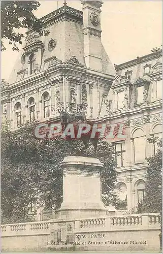 Cartes postales Paris Hotel de Ville et Statue d'Etienne Marcel