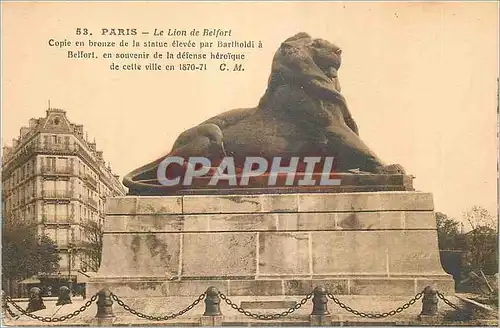 Ansichtskarte AK Paris Le Lion de Belfort Copie en Bronze de la Statue Elevee par Bartoldi a Belfort en Souvenir