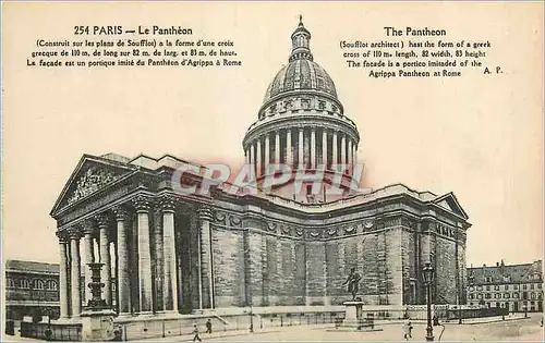 Cartes postales Paris Le Pantheon (Construit sur les Plans de Soufflot) a la forme d'une Croix grecque de 110 m