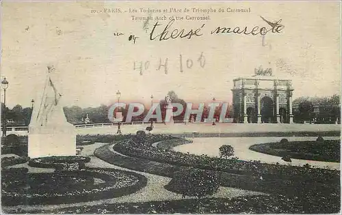 Cartes postales Paris Les Tuileries et l'Arc de Triomphe du Carrousel