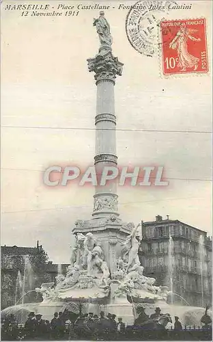 Cartes postales Marseille Place Castillane Fontaine Jules Cantini 12 Novembre 1911