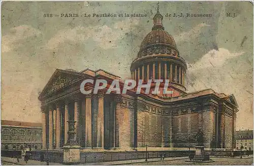 Cartes postales Paris Le Pantheon et la Statue de J J Rousseau