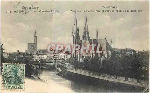 Ansichtskarte AK Strasbourg Vue sur la Cathedrale et l'Eglise prot de la Garnison