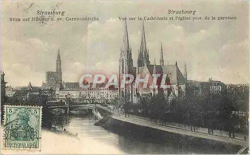 Cartes postales Strasbourg Vue sur la Cathedrale et l'Eglise prot de la Garnison