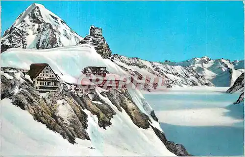 Moderne Karte Jungfraujoch 3454m mit Monch und Aletschgletscher Berghaus