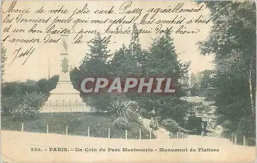 Cartes postales Paris un Coin du Parc Montsouris Monument de Flatters