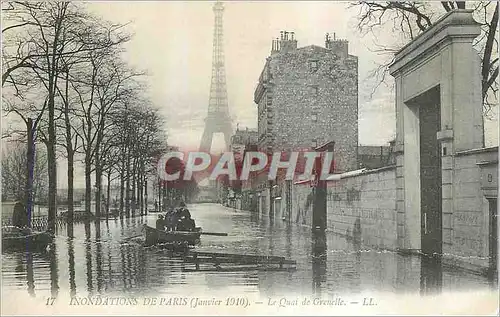 Cartes postales Inondations de Paris (Janvier 1910) le Quai Grenelle Tour Eiffel