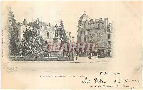 Cartes postales Nancy Statue et Place Thiers (carte 1900)