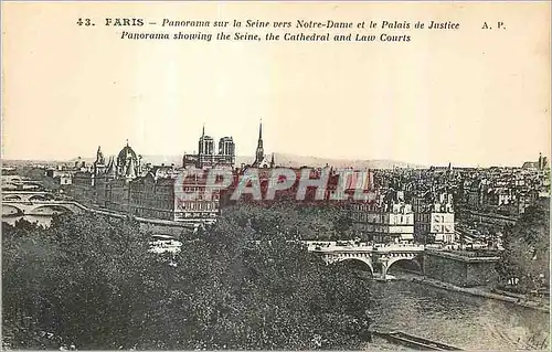 Cartes postales Paris Panorama sur la Seine vers Notre Dame et le Palais de Justice