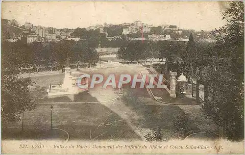 Cartes postales Lyon Entree du Parc Monument des Enfant du Rhone et Coteau Saint Clair