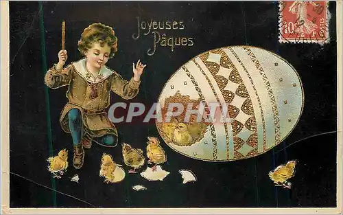 Cartes postales Joyeuses Paques Enfant Poeuf Poussins