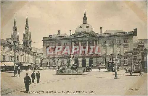 Cartes postales Chalons Sur Marne La Place et l'Hotel de Ville Tramway (animee)