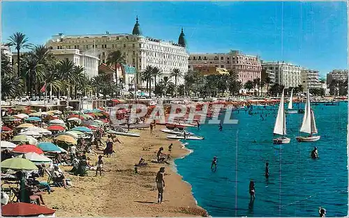 Moderne Karte Cannes La plage la Croisette et les grands hotels