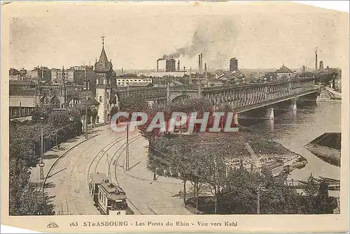 Ansichtskarte AK Strasbourg Les Ponts du Rhin Vue vers Kehl Tramway