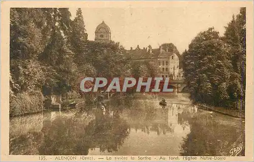 Cartes postales Alencon (Orne) La riviere la Sarthe Au fond l'Eglise Notre Dame