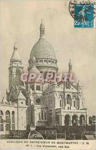 Cartes postales Basilique du Sacre Coeur de Montmartre Vue d'ensemble Cote Sud