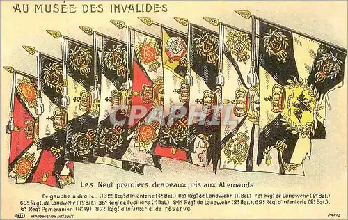 REPRO Au Musee des Invalides Les Neuf premiers drapeaux pris aux Allemands Militaria