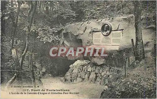 Ansichtskarte AK Foret de Fontainebleau L'Entree de la Caverne d'Augas et Medaillon Paul Merwart