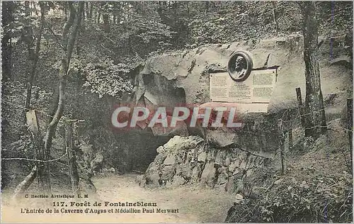 Cartes postales Foret de Fontainebleau L'Entree de la Caverne d'Augas et Medaillon Paul Merwart